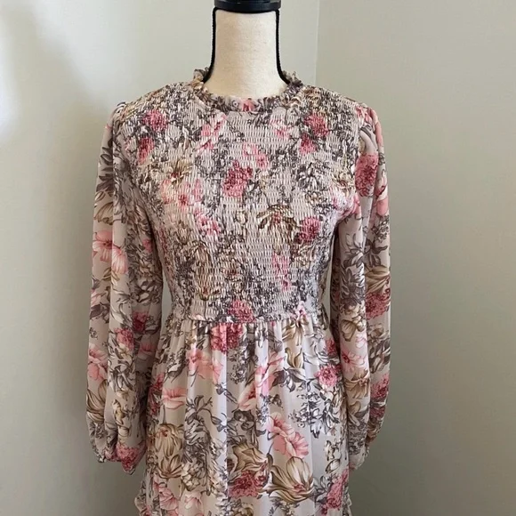Coquette Girl Romantic Floral Dress size 10 Sage Pink Long Sleeve Mock Neck Maxi - Picture 4 of 4
